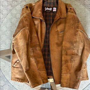 Schott NYC Tan Leather Bomber Jacket